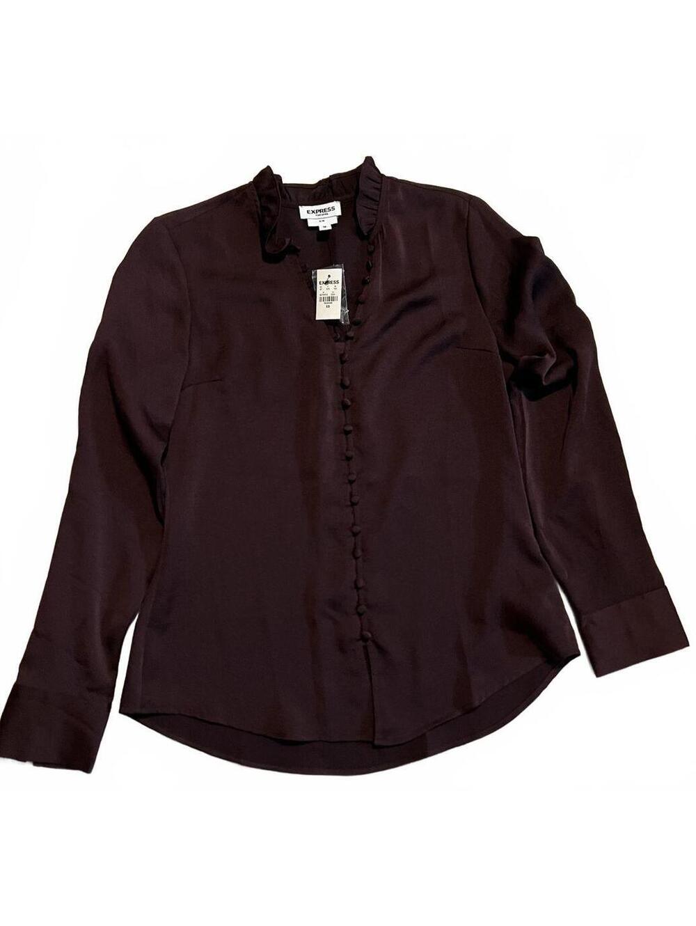 Express Portofino Slim Fit Ruffle Collar Button-Up Blouse XS